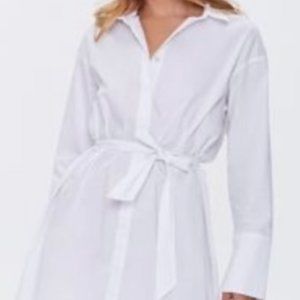 FOREVER 21 Belted Mini Shirt Dress - White
